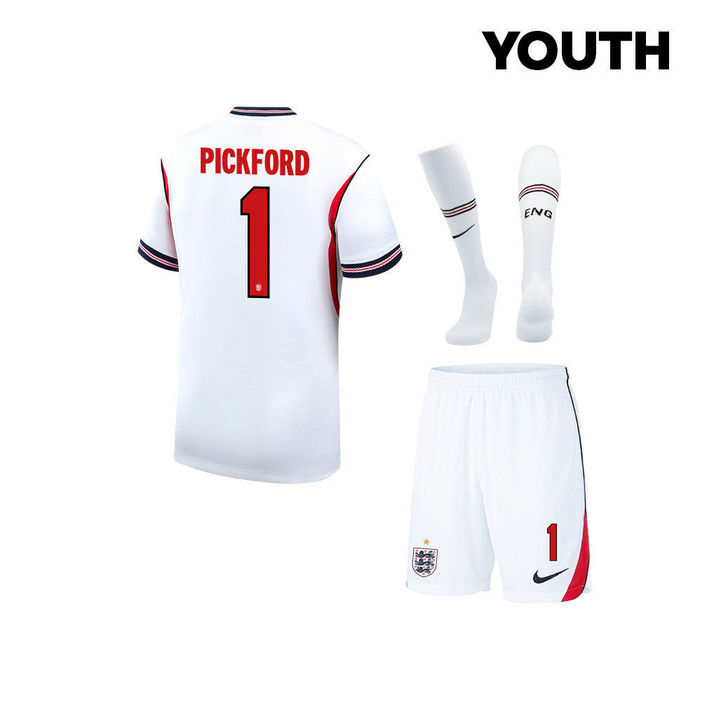 Jordan Pickford #1 England World Cup 2026 YOUTH Home Kit Set – White