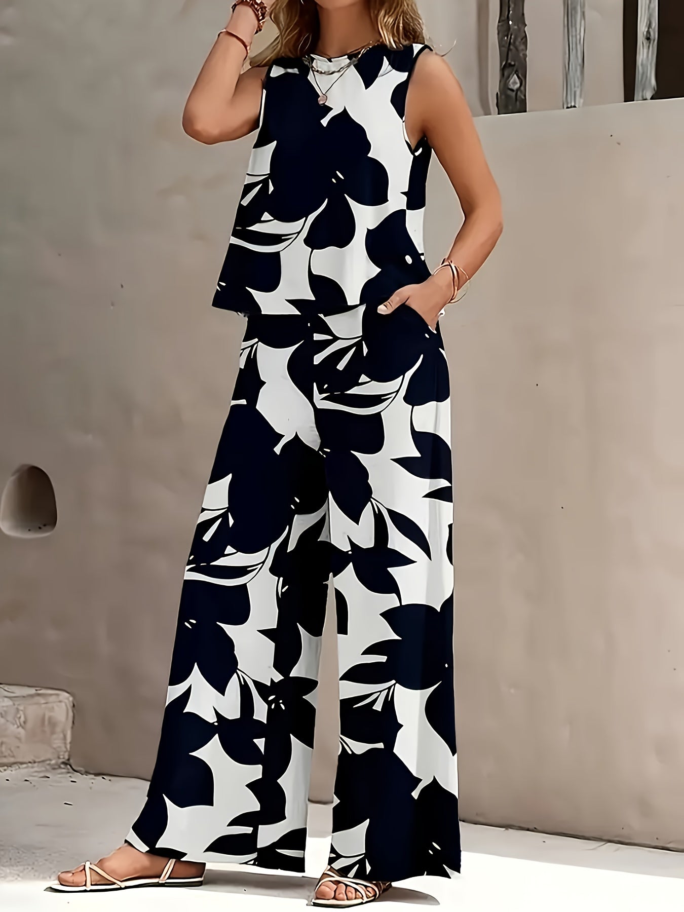 Women's Casual Printed Top and Pants Set