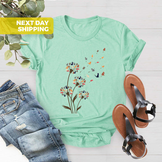 Cats Flower Fly Dandelion Shirt, Funny Cat Shirt, Cat Lover Gift, Summer Shirt, Cute Cat Lover T-Shirt, Cat Mom Shirt, Christmas Gift