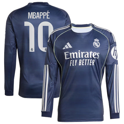 Kylian Mbappé Real Madrid 2025/26 Away Long Sleeve Player Soccer Shirt - Blue