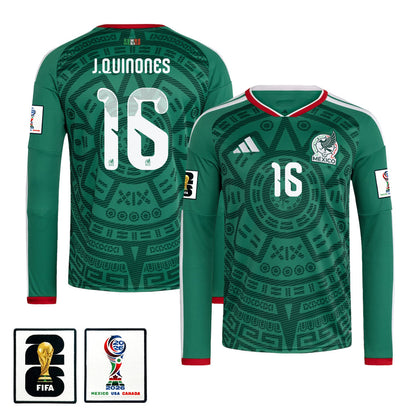 Julián Quiñones 16 Mexico National Team 2026 Home Long Sleeve Jersey - Green