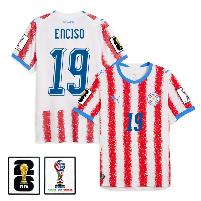 Julio Enciso #19 Paraguay National Team  2026 World Cup Home Jersey - White/Red, Men
