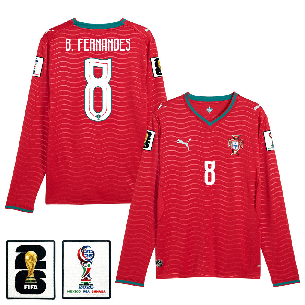Bruno Fernandes 8 Portugal National Team 2026 Home Long Sleeve Jersey - Red
