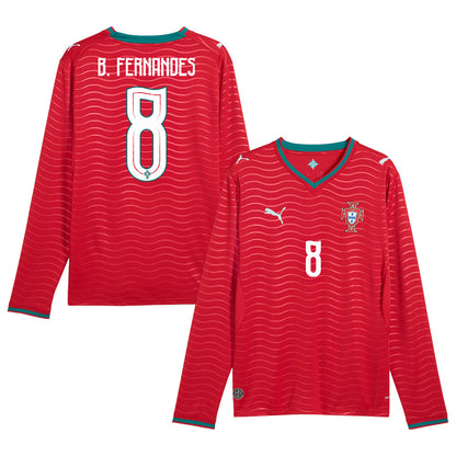 Bruno Fernandes 8 Portugal National Team 2026 Home Long Sleeve Jersey - Red