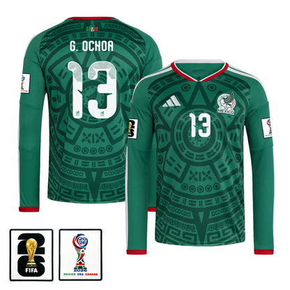 Guillermo Ochoa 13 Mexico National Team 2026 Home Long Sleeve Jersey - Green