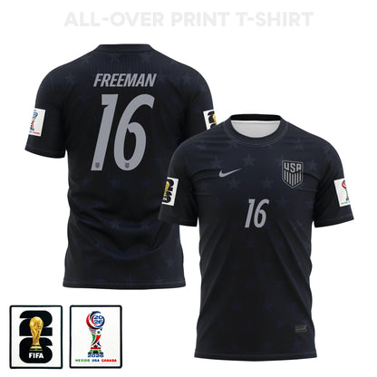 Alex Freeman 16 USMNT 2026 Away 3D T-Shirt Fully Printed – Unisex, Black