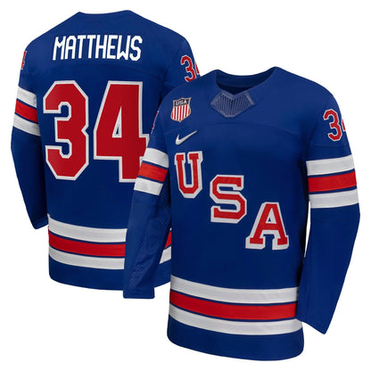 Nike USA Hockey 2026 Home Supporter Edition hockey Jersey – Auston Matthews #34 – Royal Blue