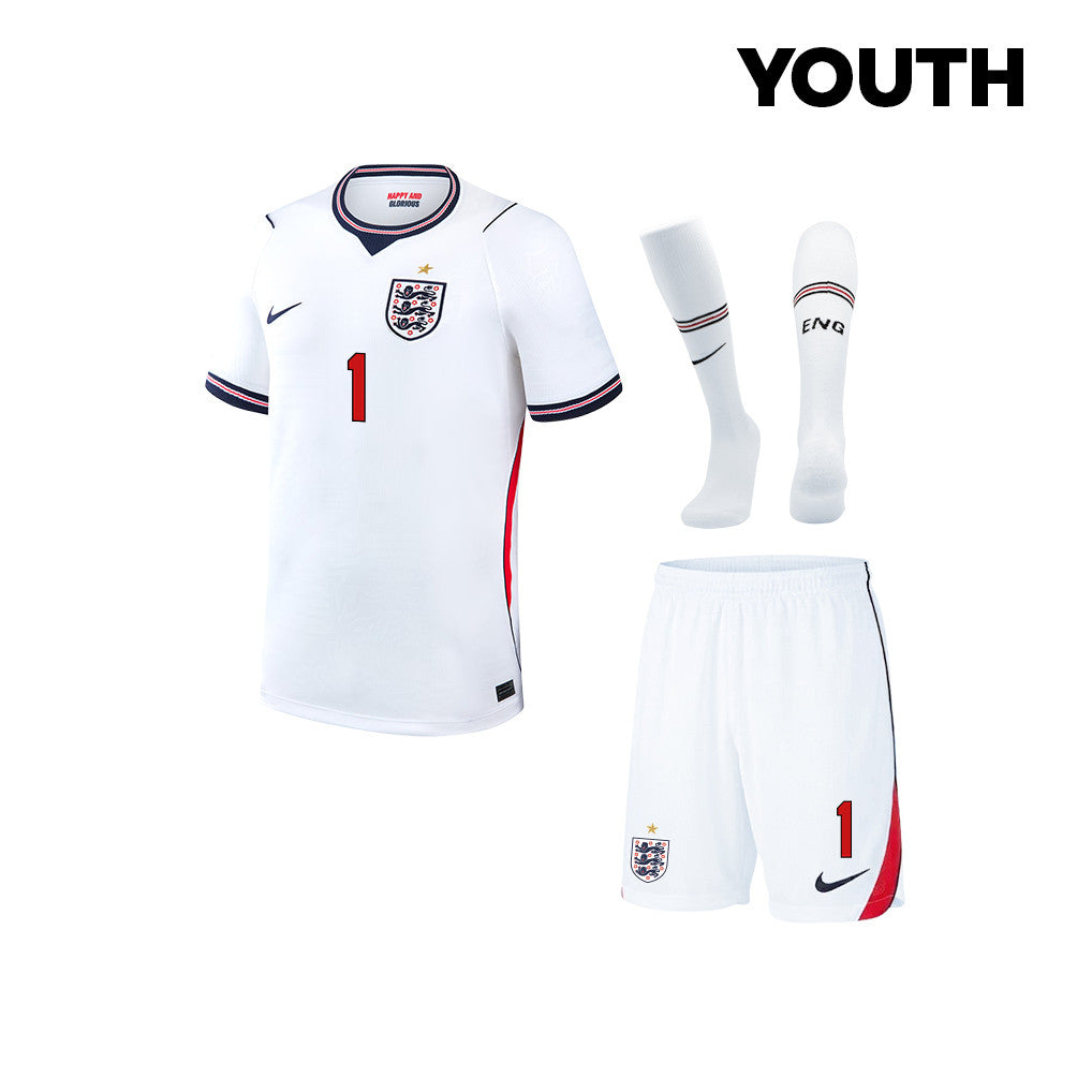 Jordan Pickford #1 England World Cup 2026 YOUTH Home Kit Set – White
