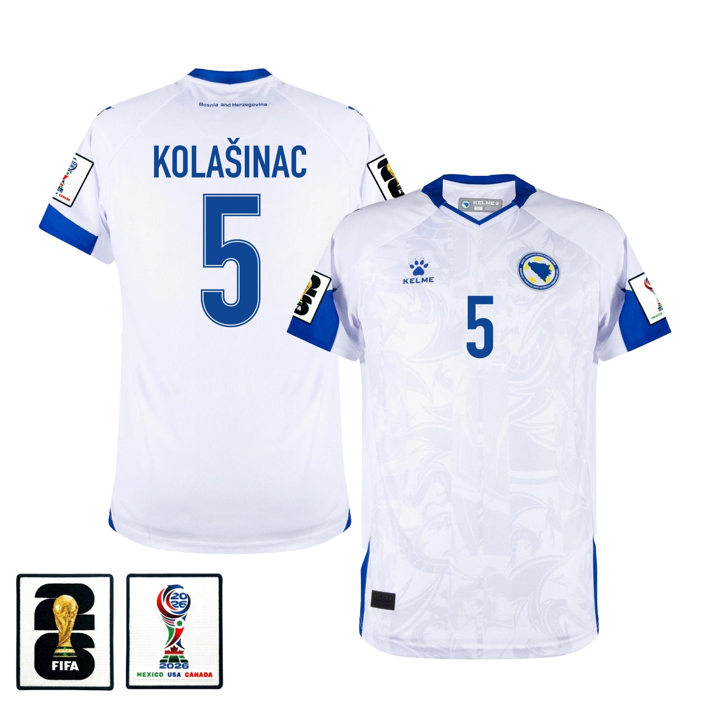 Sead Kolašinac #5 Bosnia and Herzegovina Away World Cup 2026 Jersey - White, Men