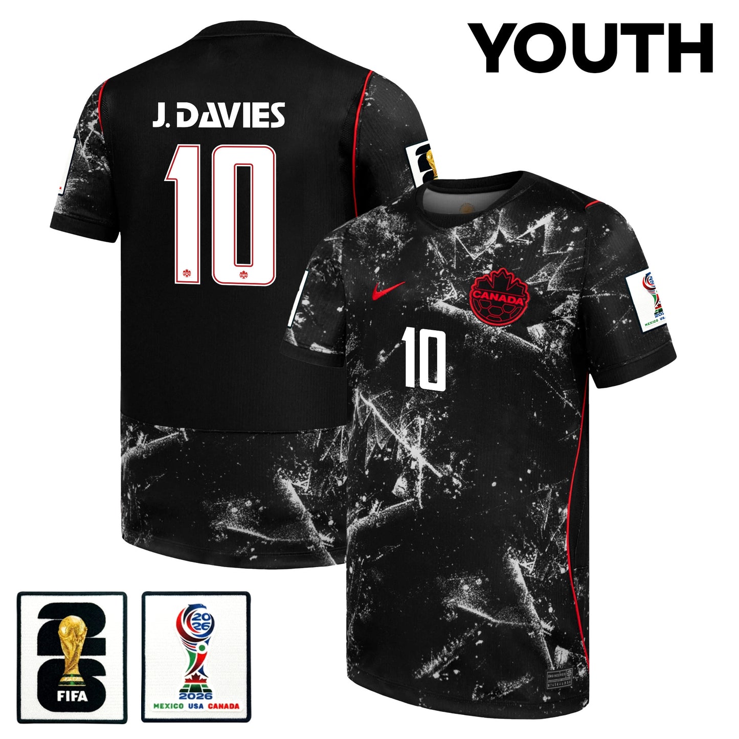 Jonathan David #10 Youth Canada National Team World Cup 2026 Away Jersey - Black