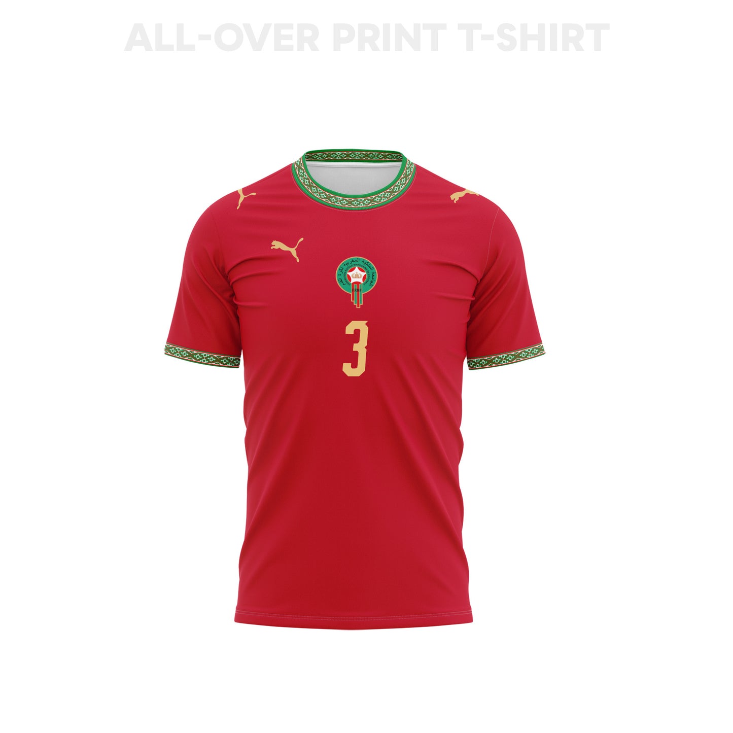 Noussair Mazraoui 3 Youth Morocco 2026 Home 3D T-shirt Fully Printed – Red