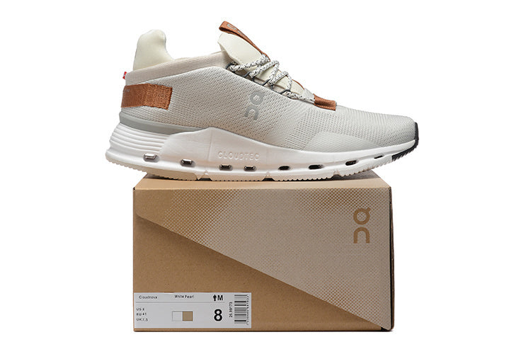 New On Cloud Cloudnova Running Shoes White Pearl Brown Shoe