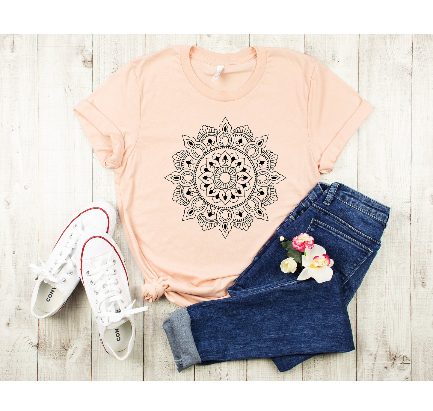 Mandala Shirt, Yoga Shirt, Cute Spring Shirt, Cute Shirt for Woman, Cute Mandala Shirt, Gifts for Her, Flower Shirt Pretty, Minimalist Shirt