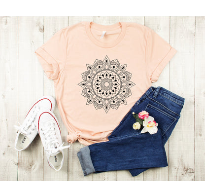 Mandala Shirt, Yoga Shirt, Cute Spring Shirt, Cute Shirt for Woman, Cute Mandala Shirt, Gifts for Her, Flower Shirt Pretty, Minimalist Shirt