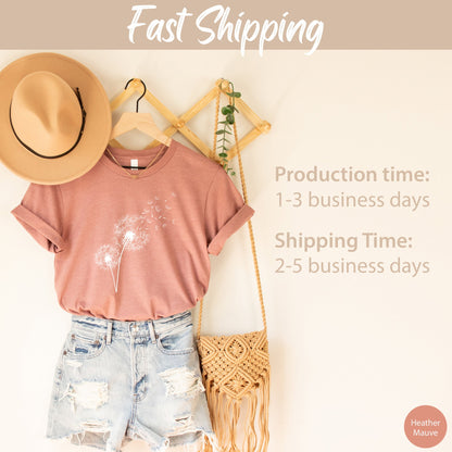 Windflower Tshirt for Women, Dandelion Shirt, Dandelion Tshirt for her, Wildflower Shirt, Nature Lover Gift for Women, Dandelion Shirt Women