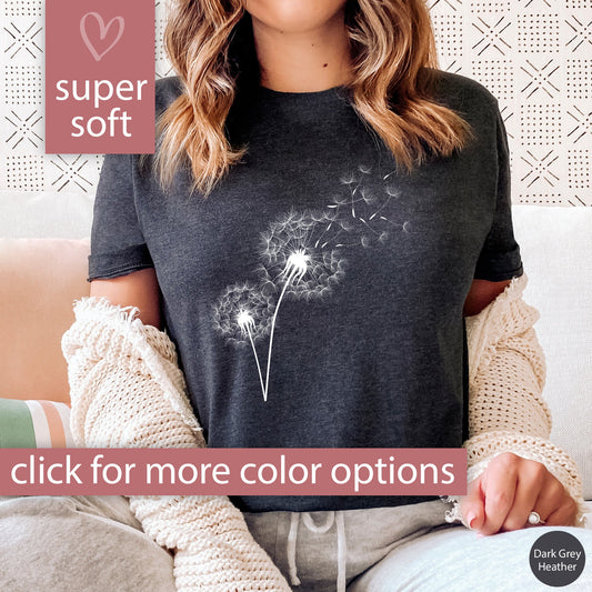 Windflower Tshirt for Women, Dandelion Shirt, Dandelion Tshirt for her, Wildflower Shirt, Nature Lover Gift for Women, Dandelion Shirt Women