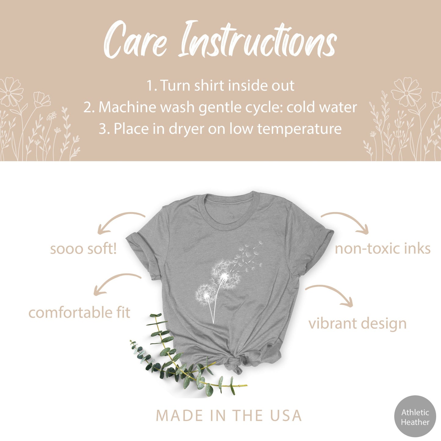 Windflower Tshirt for Women, Dandelion Shirt, Dandelion Tshirt for her, Wildflower Shirt, Nature Lover Gift for Women, Dandelion Shirt Women