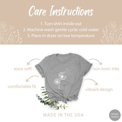 Windflower Tshirt for Women, Dandelion Shirt, Dandelion Tshirt for her, Wildflower Shirt, Nature Lover Gift for Women, Dandelion Shirt Women