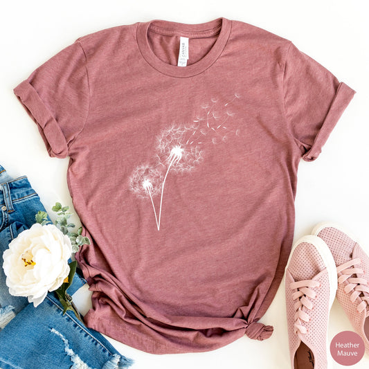 Windflower Tshirt for Women, Dandelion Shirt, Dandelion Tshirt for her, Wildflower Shirt, Nature Lover Gift for Women, Dandelion Shirt Women