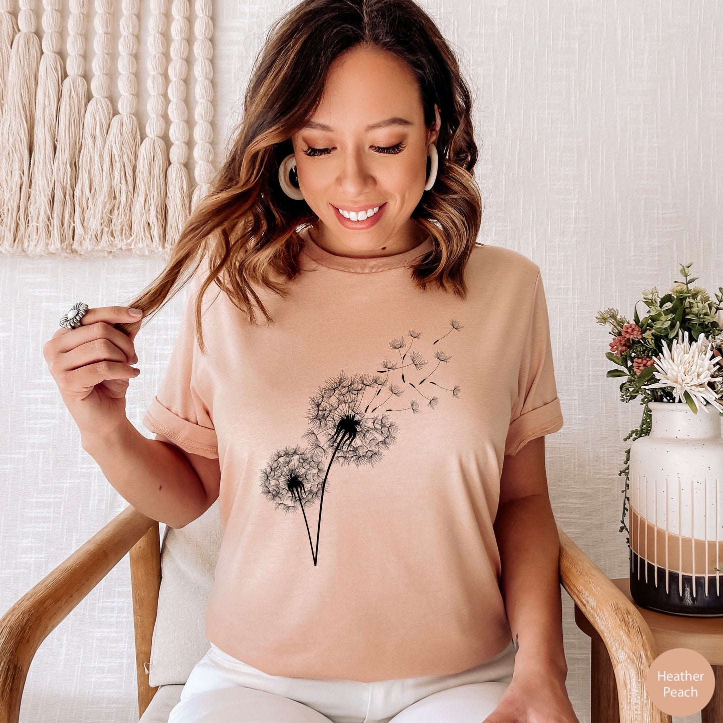 Windflower Tshirt for Women, Dandelion Shirt, Dandelion Tshirt for her, Wildflower Shirt, Nature Lover Gift for Women, Dandelion Shirt Women