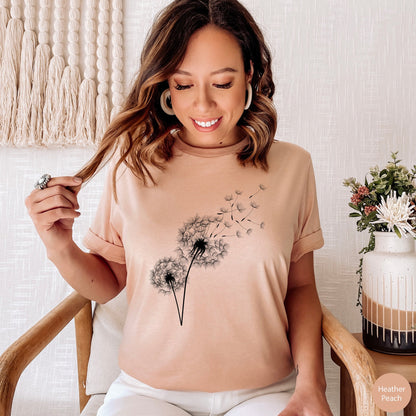 Windflower Tshirt for Women, Dandelion Shirt, Dandelion Tshirt for her, Wildflower Shirt, Nature Lover Gift for Women, Dandelion Shirt Women