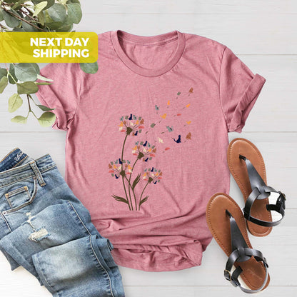 Cats Flower Fly Dandelion Shirt, Funny Cat Shirt, Cat Lover Gift, Summer Shirt,  Cute Cat Lover T-Shirt, Cat Mom Shirt, Christmas Gift