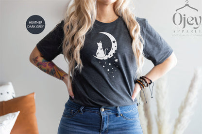 Floral Moon Cat Shirt, Cat Mom Shirt, Cat Shirts, Cat Lover Shirt, Cat Shirt Gift, Cute Cat Shirt, Kitten Shirts, Kitty Shirts for Women