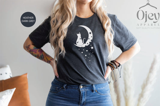 Floral Moon Cat Shirt, Cat Mom Shirt, Cat Shirts, Cat Lover Shirt, Cat Shirt Gift, Cute Cat Shirt, Kitten Shirts, Kitty Shirts for Women