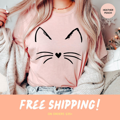 Cat Face Shirt for Women, Cat T Shirt for Her, Gift for Cat Lover for Birthday, Cat Mom TShirt from Daughter, Christmas Gift for Cat Owner
