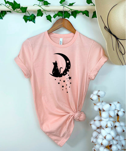 Floral Moon Cat Shirt, Cat Mom Shirt, Cat Shirts, Cat Lover Shirt, Cat Shirt Gift, Cute Cat Shirt, Kitten Shirts, Kitty Shirts for Women