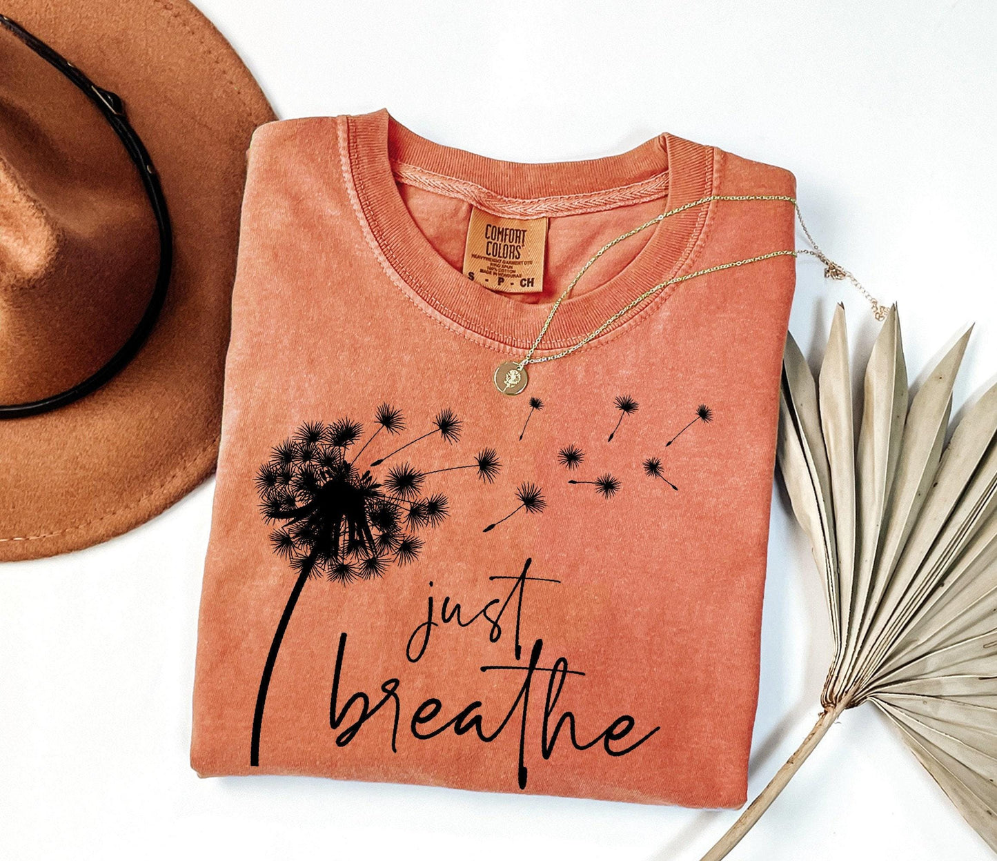 Comfort Colors® Just Breathe Dandelion T-Shirt, Cute Flying Dandelion Shirt, Nature Lovers Tee, Cute Women Gift