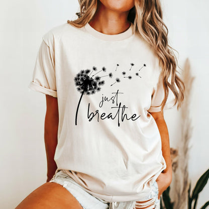 Comfort Colors® Just Breathe Dandelion T-Shirt, Cute Flying Dandelion Shirt, Nature Lovers Tee, Cute Women Gift