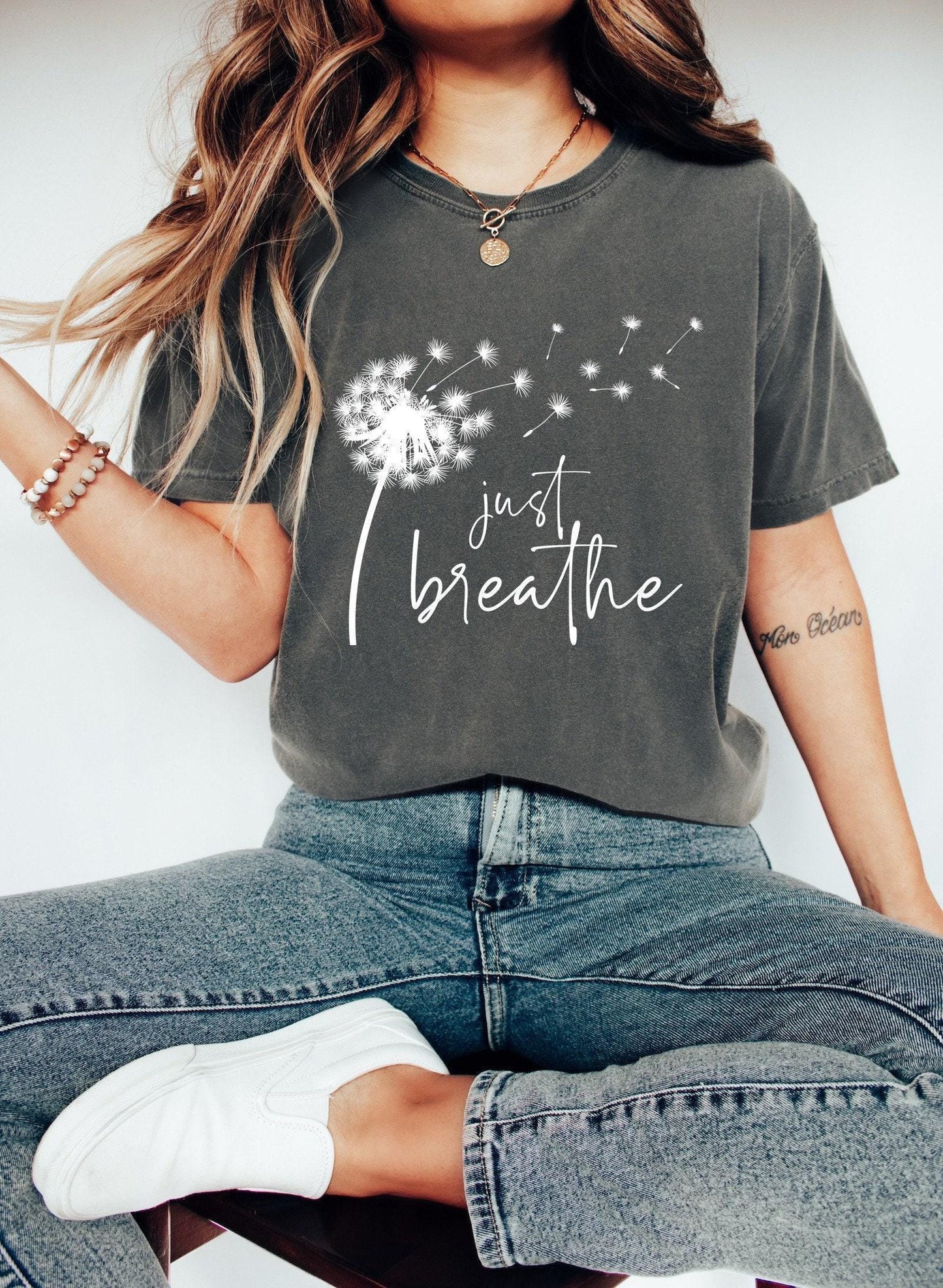 Comfort Colors® Just Breathe Dandelion T-Shirt, Cute Flying Dandelion Shirt, Nature Lovers Tee, Cute Women Gift