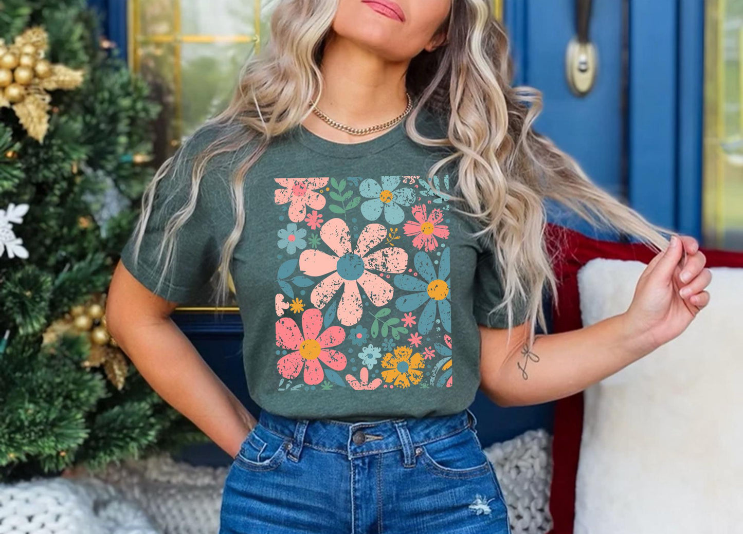 Boho Wildflowers, Flowers Shirt, Womens Graphic Tee, Floral Shirt, Nature Lover Gift, Garment Dyed, Cottagecore Shirt, Boho Summer Shirt