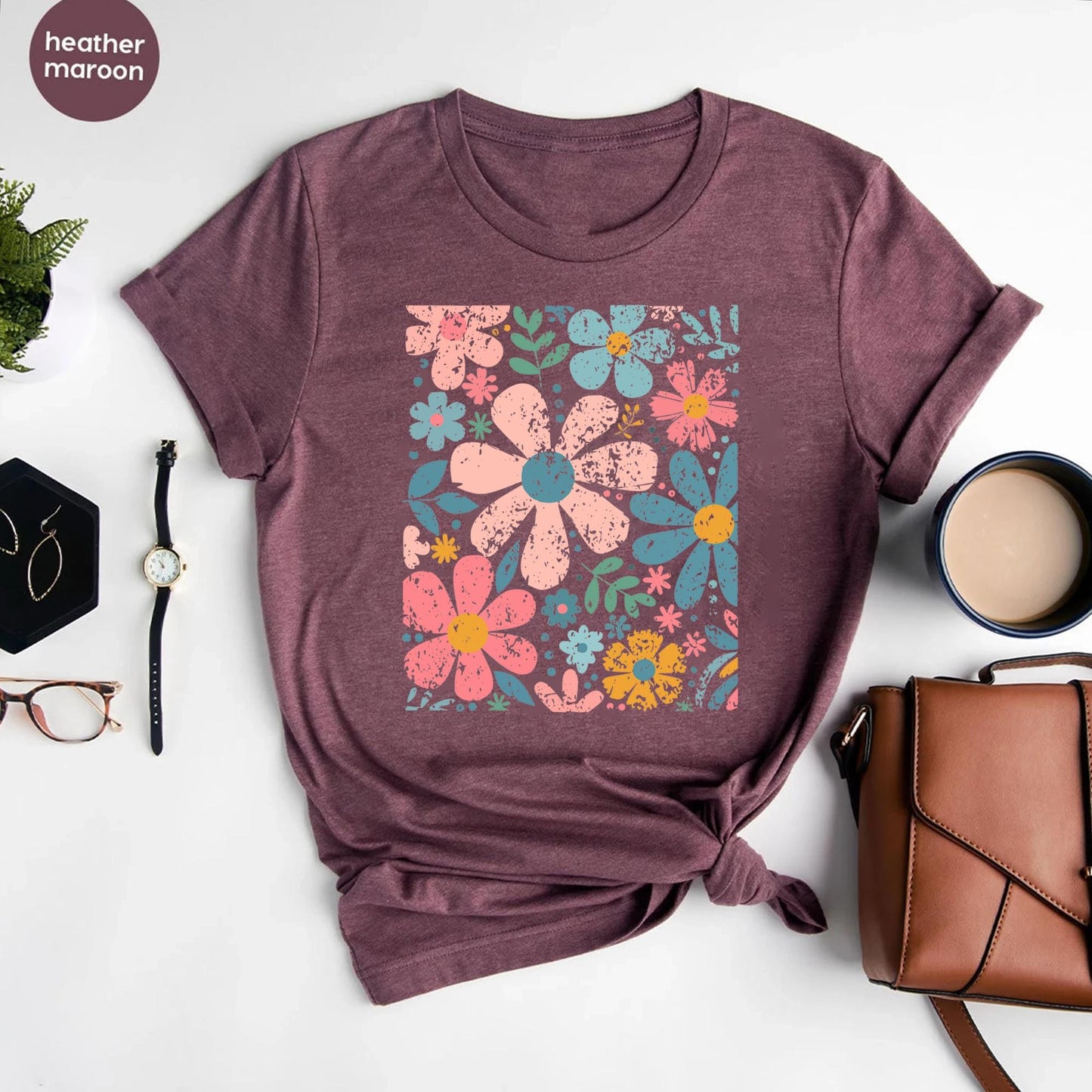 Boho Wildflowers, Flowers Shirt, Womens Graphic Tee, Floral Shirt, Nature Lover Gift, Garment Dyed, Cottagecore Shirt, Boho Summer Shirt