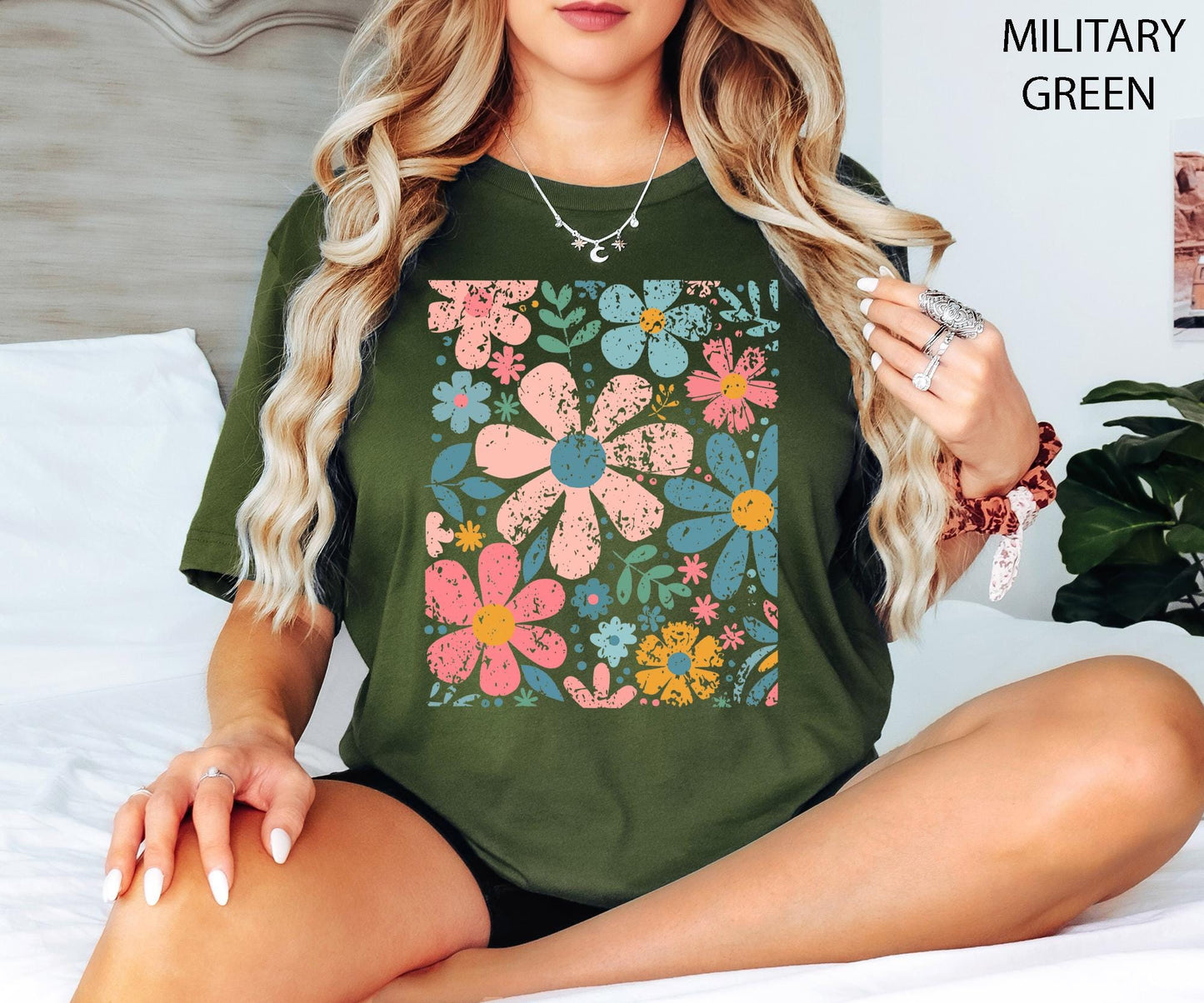 Boho Wildflowers, Flowers Shirt, Womens Graphic Tee, Floral Shirt, Nature Lover Gift, Garment Dyed, Cottagecore Shirt, Boho Summer Shirt