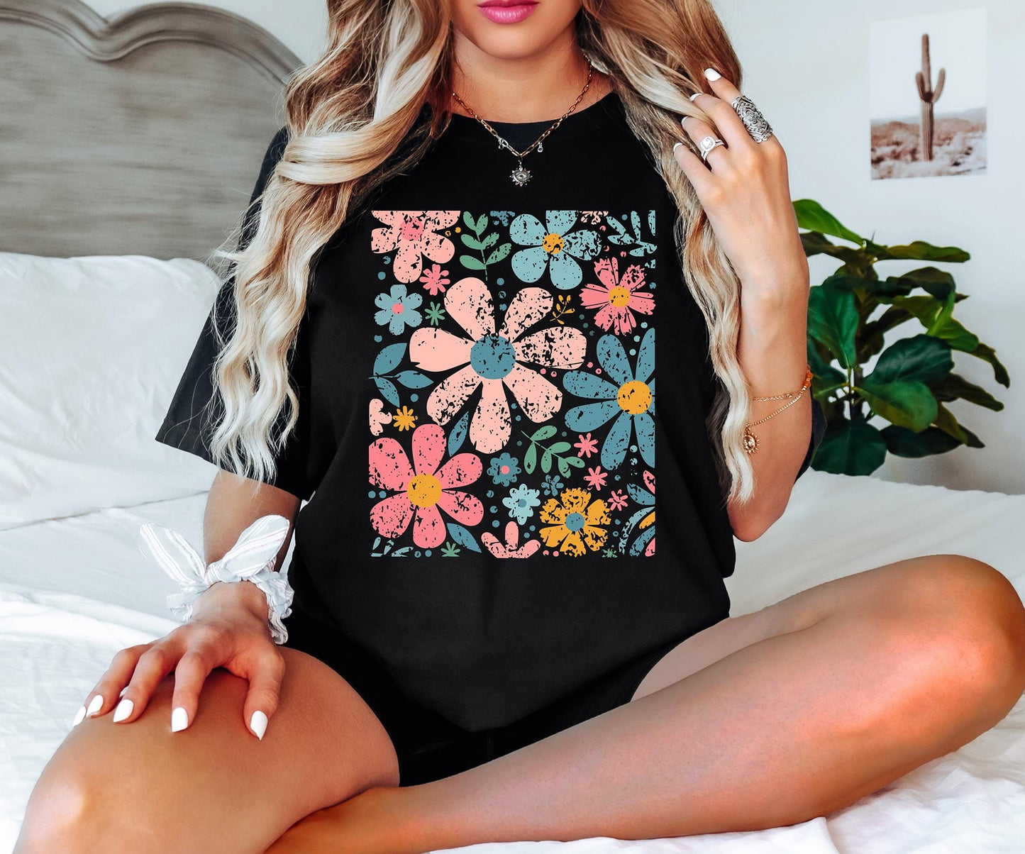 Boho Wildflowers, Flowers Shirt, Womens Graphic Tee, Floral Shirt, Nature Lover Gift, Garment Dyed, Cottagecore Shirt, Boho Summer Shirt