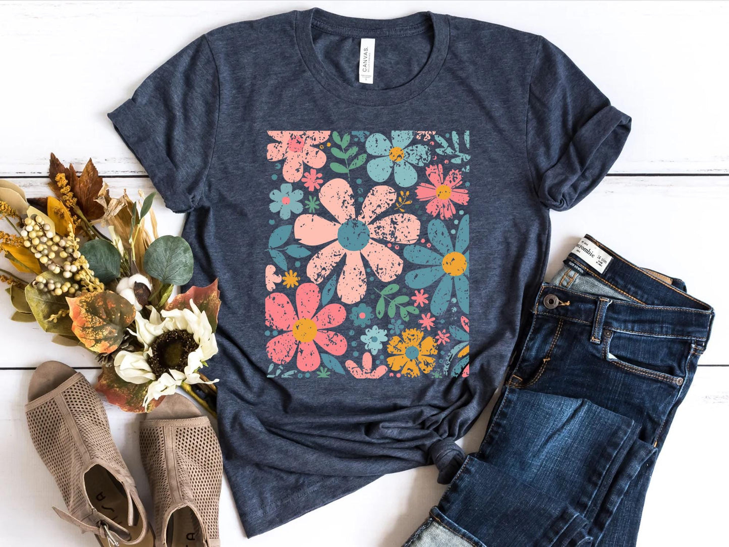 Boho Wildflowers, Flowers Shirt, Womens Graphic Tee, Floral Shirt, Nature Lover Gift, Garment Dyed, Cottagecore Shirt, Boho Summer Shirt