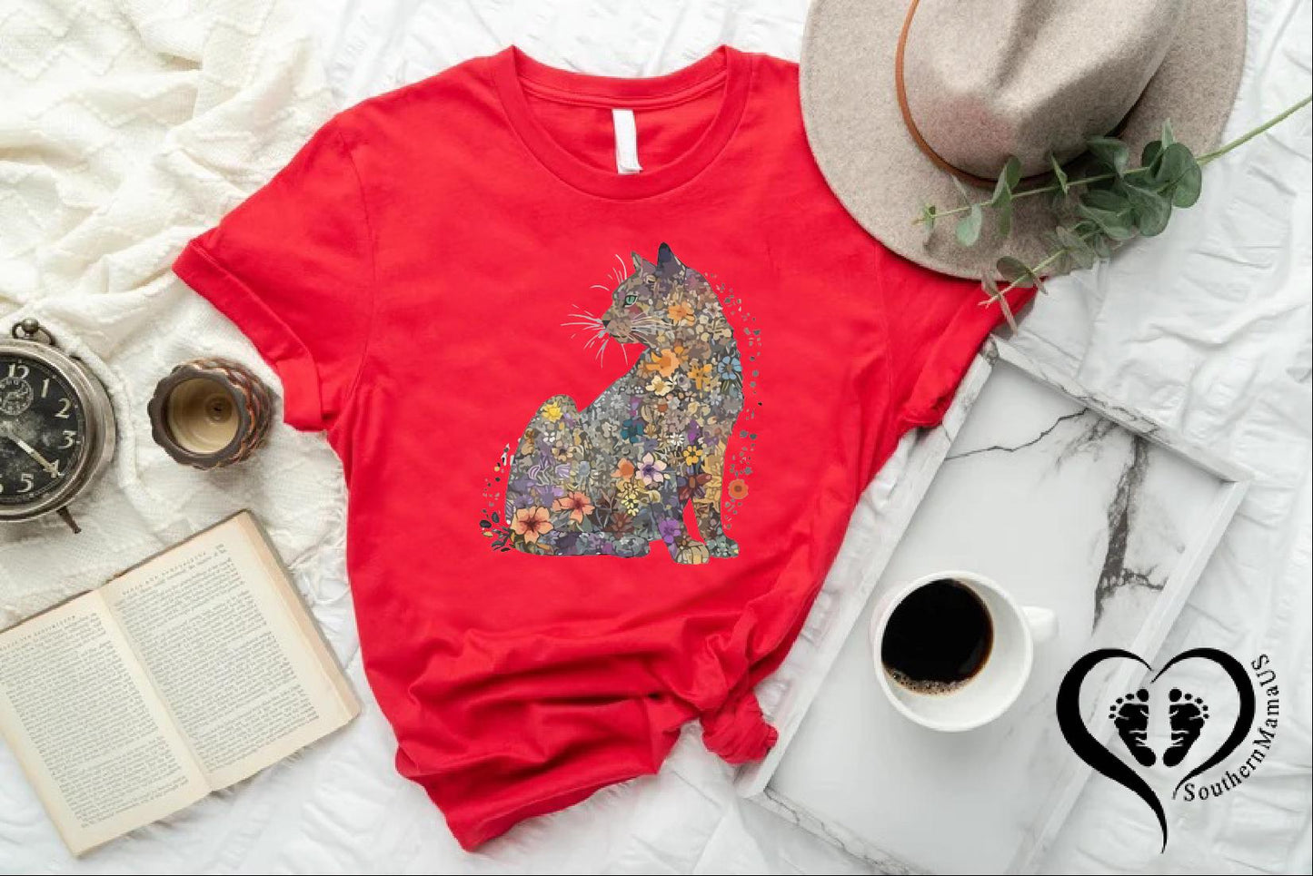 Cat Mom Shirt,Floral Cat T-shirt,Cat Mom Gift,Purr Shirt,Cat Lover Shirt, Gift For Mom, Animal Lover Tee, Cute Cat Shirt, Women Floral Shirt