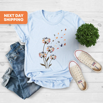 Cats Flower Fly Dandelion Shirt, Cute Cat Lover T-Shirt, Cat Lover Gift, Funny Cat Shirt, Summer Shirt, Cat Shirt, Gift For Mom