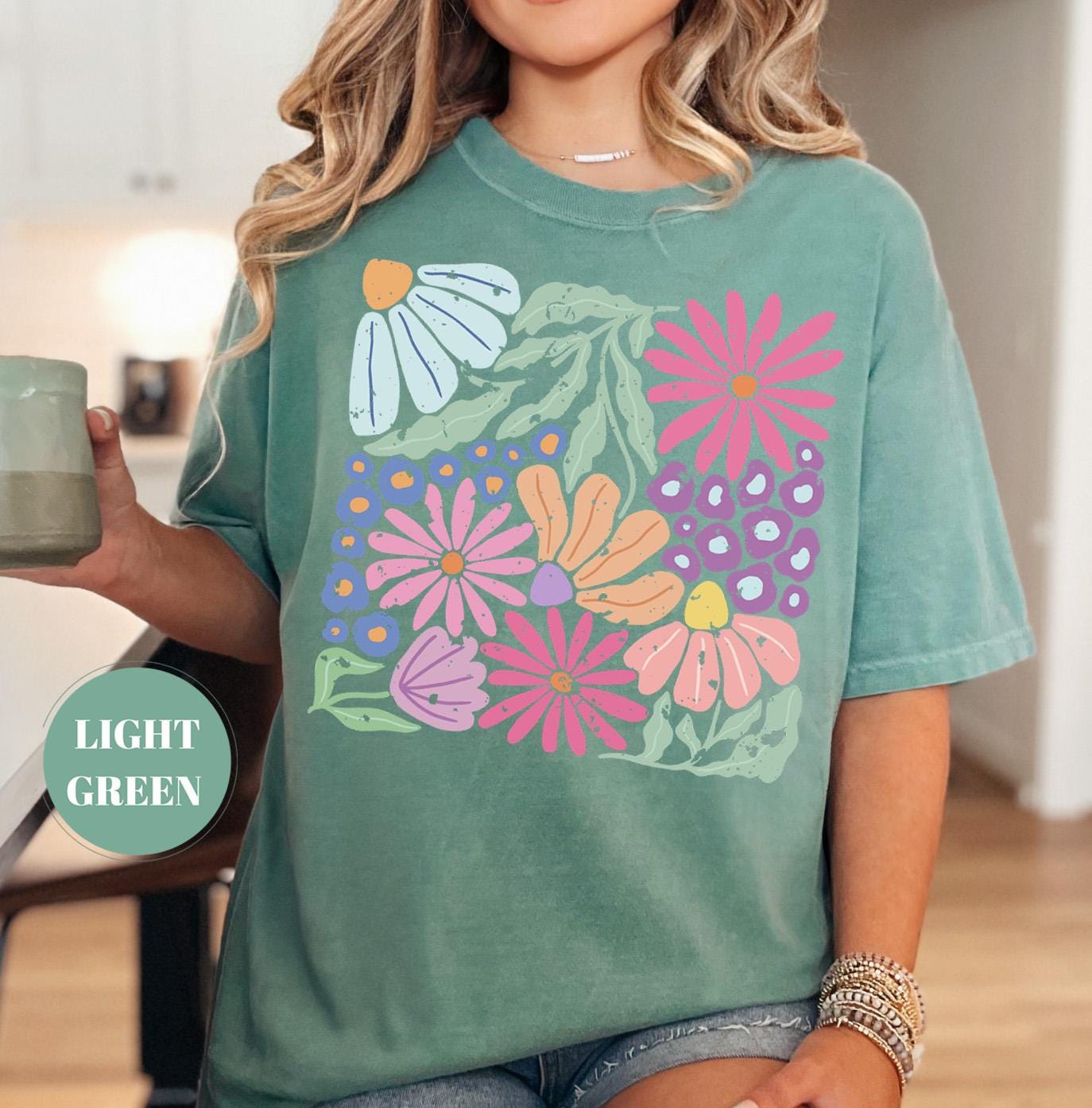 Trendy Boho Floral T-Shirt, Comfort Colors Shirt, Flower Graphic Tshirt, Cute Spring Garden Botanical Top, Summer Gift for Her, Women's Tee