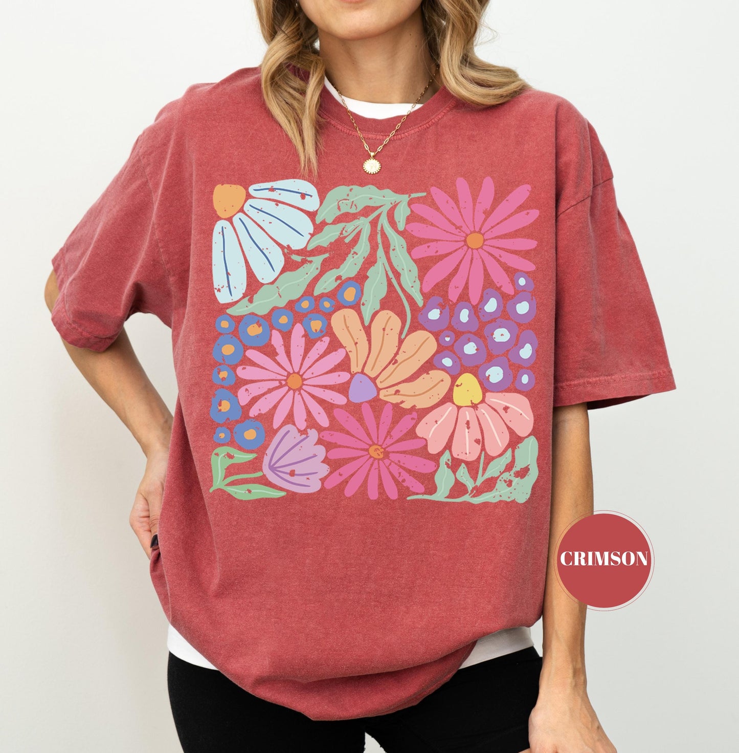 Trendy Boho Floral T-Shirt, Comfort Colors Shirt, Flower Graphic Tshirt, Cute Spring Garden Botanical Top, Summer Gift for Her, Women's Tee