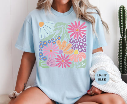 Trendy Boho Floral T-Shirt, Comfort Colors Shirt, Flower Graphic Tshirt, Cute Spring Garden Botanical Top, Summer Gift for Her, Women's Tee