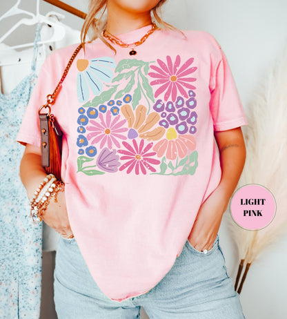 Trendy Boho Floral T-Shirt, Comfort Colors Shirt, Flower Graphic Tshirt, Cute Spring Garden Botanical Top, Summer Gift for Her, Women's Tee