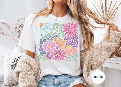 Trendy Boho Floral T-Shirt, Comfort Colors Shirt, Flower Graphic Tshirt, Cute Spring Garden Botanical Top, Summer Gift for Her, Women's Tee