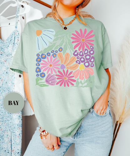 Trendy Boho Floral T-Shirt, Comfort Colors Shirt, Flower Graphic Tshirt, Cute Spring Garden Botanical Top, Summer Gift for Her, Women's Tee
