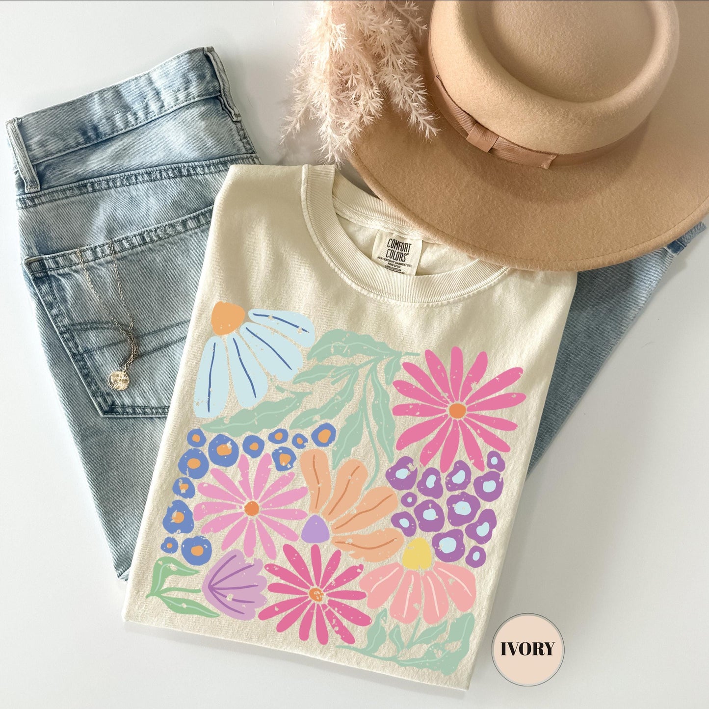 Trendy Boho Floral T-Shirt, Comfort Colors Shirt, Flower Graphic Tshirt, Cute Spring Garden Botanical Top, Summer Gift for Her, Women's Tee