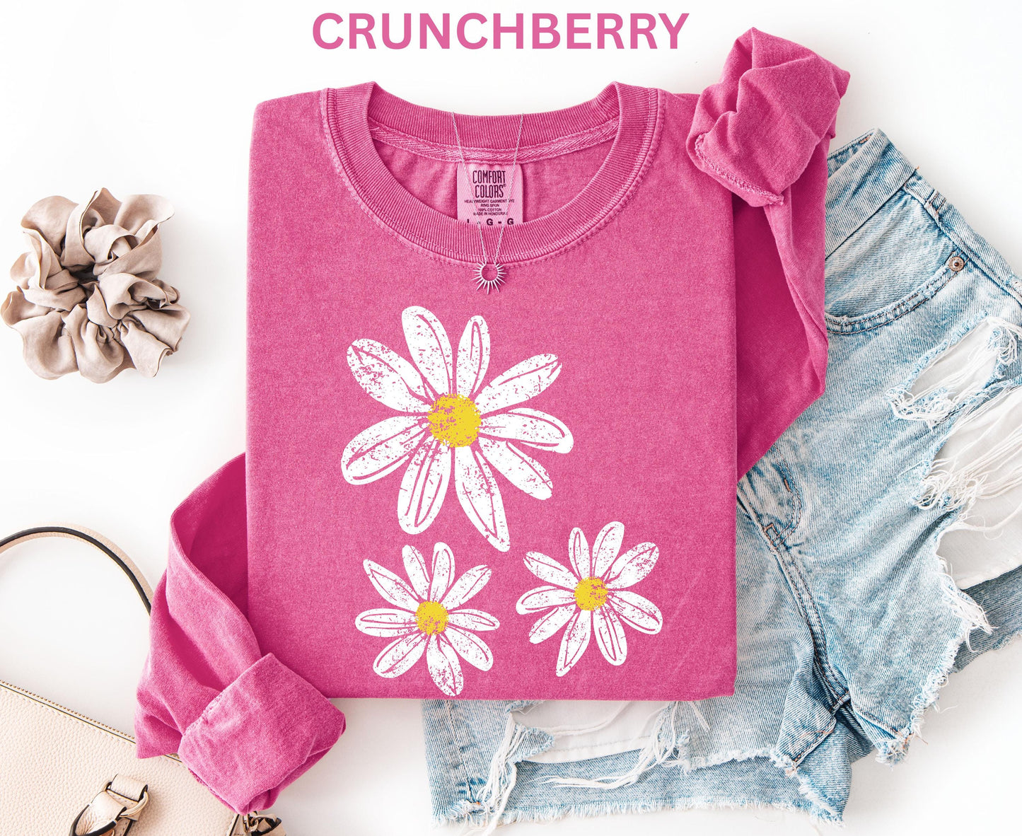 Comfort Colors Daisy Long Sleeve Shirt, Boho Floral Graphic Retro Aesthetic Flowers Long Shirt, Trendy Spring Long Sleeve Shirt for Women