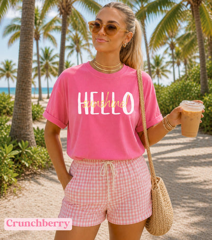 Hello Sunshine Shirt, Summer Comfort Colors Shirt, Sunshine Tshirt, Beach Vacation Tees, Spring Outfits Women, Summer Cotton Shirts, Sunny